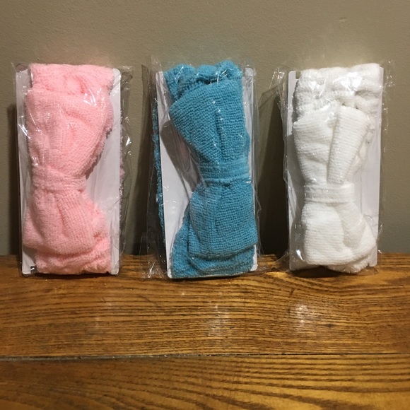 Other - Three terry headbands white, pink and blue.